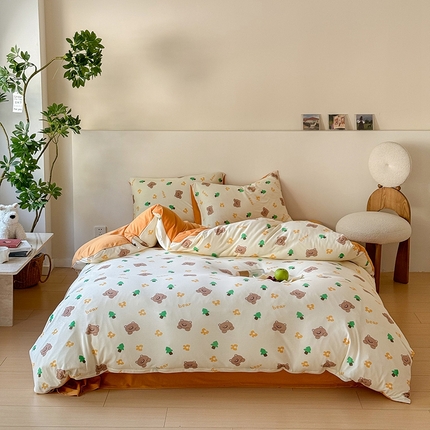 华超针织 2024新款全棉天竺棉印花四件套 森林熊