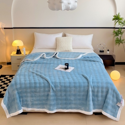 91家纺网 家纺一手货源 找家纺 佳居缘 2024新款亲肤舒适纯色兔毛绒毯毛毯毯子 宾利蓝