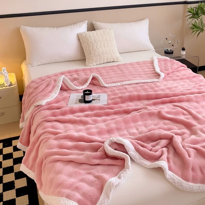 91家纺网 家纺一手货源 找家纺 佳居缘 2024新款亲肤舒适纯色兔毛绒毯毛毯毯子 贵族粉