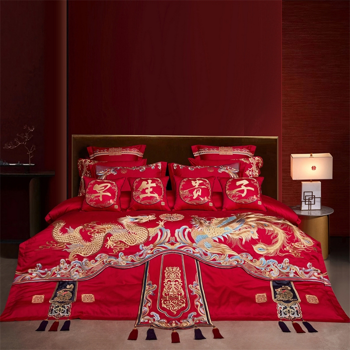 91家纺网 家纺一手货源 找家纺 宏羽纺家纺 2024新款高支高密纯棉提花婚庆套件系列（控价680）百年龙凤