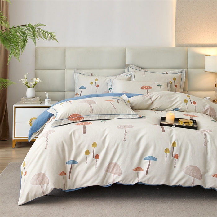 91家纺网 家纺一手货源 找家纺 曼秀琳 2024新款全棉超柔生态磨毛四件套（32*21支） 蘑菇小镇-米