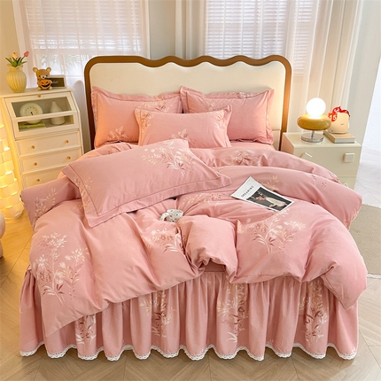 91家纺网 家纺一手货源 找家纺 （总）缦彩 （支持一件定制）2024新款全棉加厚公主风磨毛被套四件套床裙纯棉床单单双人床上用品