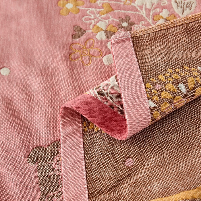 91家纺网 家纺一手货源 找家纺 2024新款素雅系列全棉系列四层纱布枕巾52*78cm一对 鹿鹿花开-红