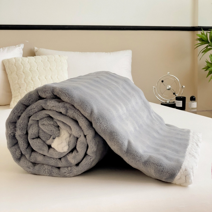 91家纺网 家纺一手货源 找家纺 佳居缘 2024新款亲肤舒适纯色兔毛绒毯毛毯毯子 时尚灰