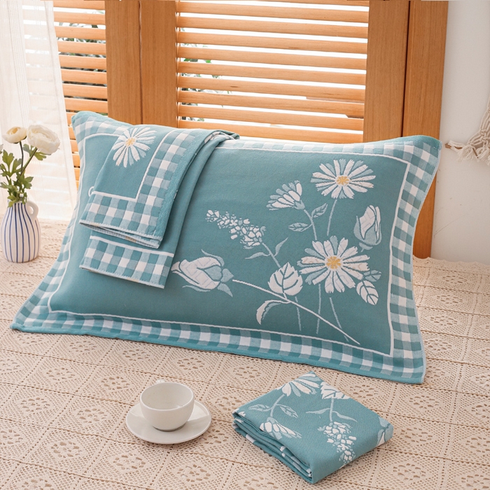 91家纺网 家纺一手货源 找家纺 （总）2024新款全棉加厚三层纱布枕巾52*78cm一对