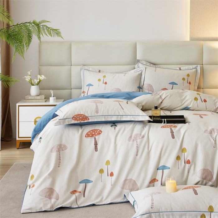 91家纺网 家纺一手货源 找家纺 曼秀琳 2024新款全棉超柔生态磨毛四件套（32*21支） 蘑菇小镇-米