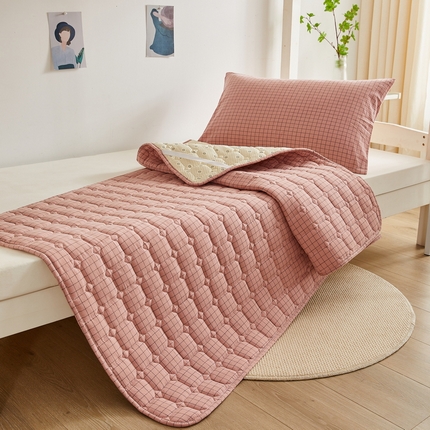 卡派 2024新款全棉夹棉床褥 粉小格