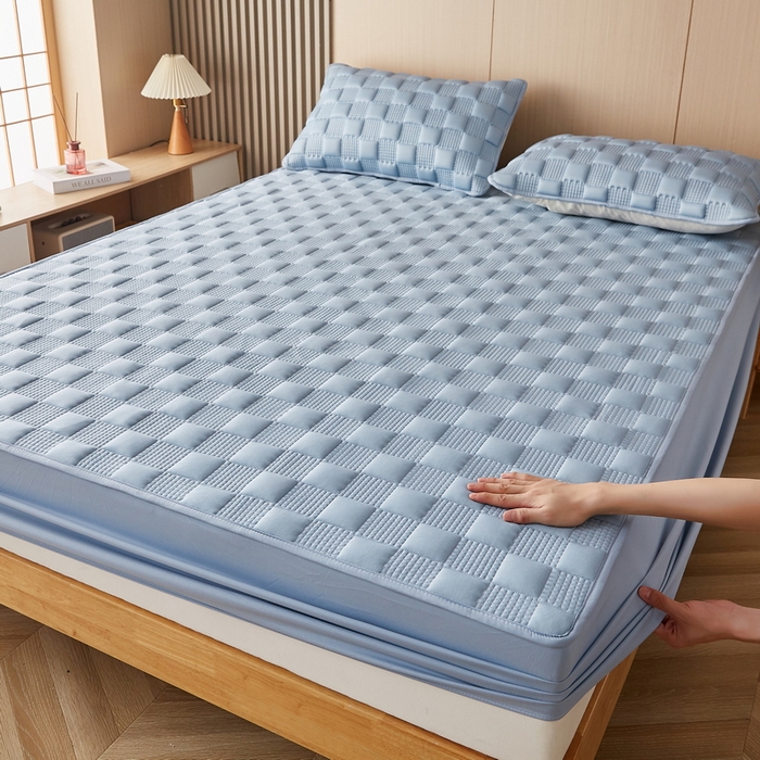 91家纺网 家纺一手货源 找家纺 卡派 2024新款布拉格水洗棉夹棉加厚床笠大床 布拉格-蓝灰