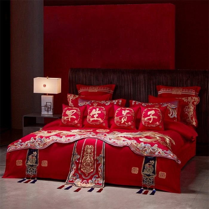 91家纺网 家纺一手货源 找家纺 宏羽纺家纺 2024新款高支高密纯棉提花婚庆套件系列（控价680）百年龙凤