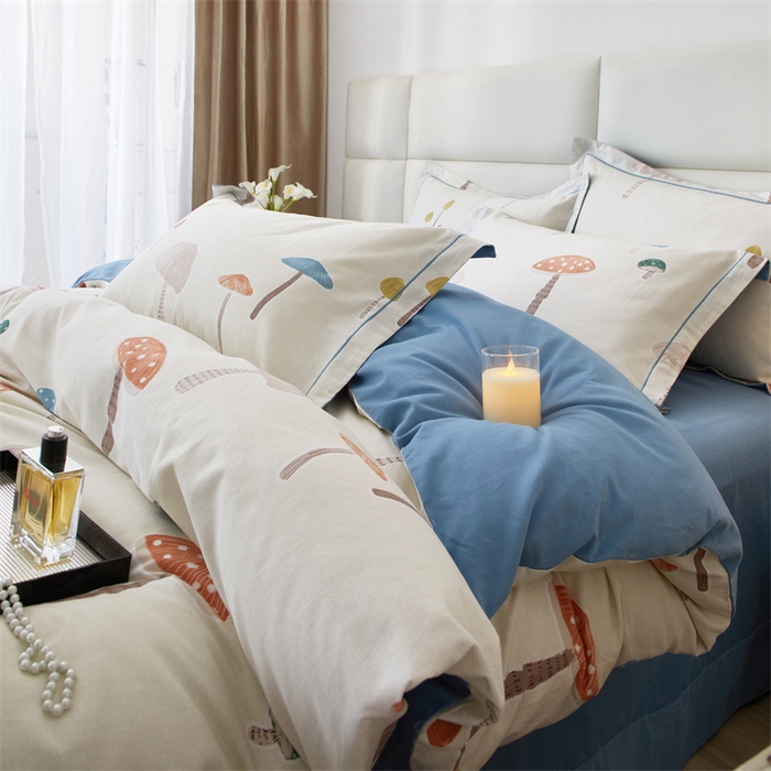 91家纺网 家纺一手货源 找家纺 曼秀琳 2024新款全棉超柔生态磨毛四件套（32*21支） 蘑菇小镇-米