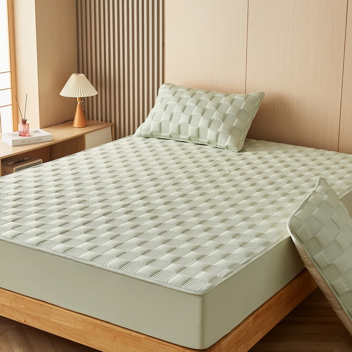 91家纺网 家纺一手货源 找家纺 卡派 2024新款布拉格水洗棉夹棉加厚床笠大床 布拉格-果绿