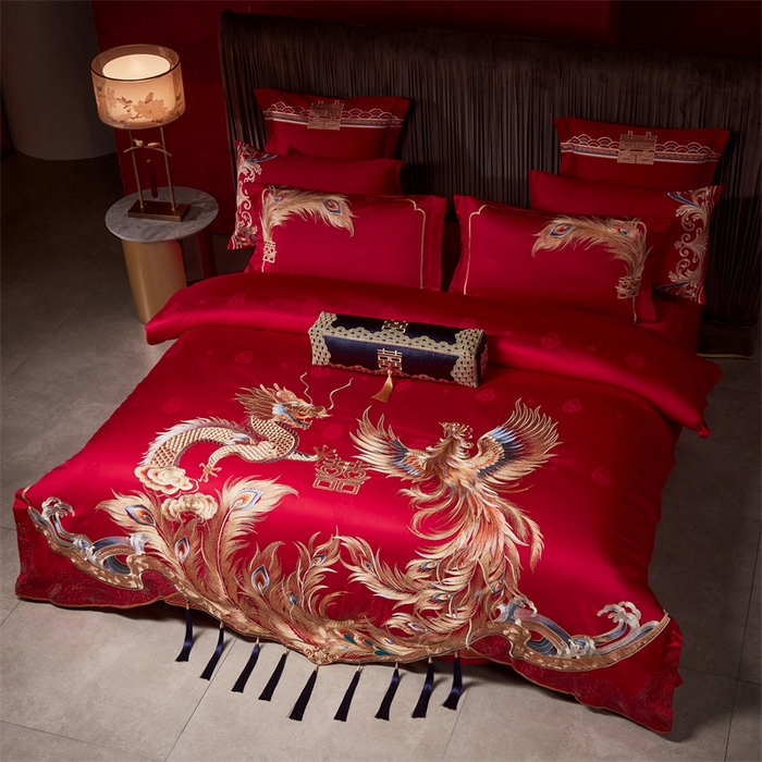 91家纺网 家纺一手货源 找家纺 宏羽纺家纺 2024新款高支高密纯棉提花婚庆套件系列（控价680）升龙祥凤