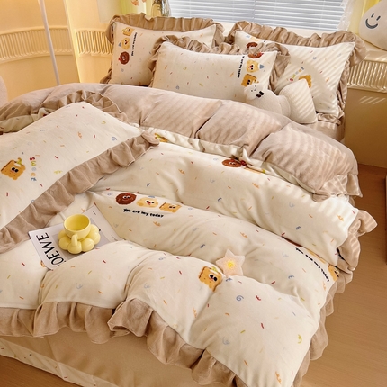 找底底家纺 2024新款牛奶绒印花四件套 曲奇饼干