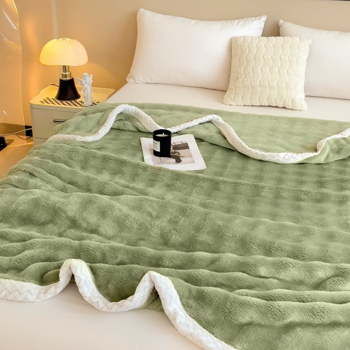 91家纺网 家纺一手货源 找家纺 佳居缘 2024新款亲肤舒适纯色兔毛绒毯毛毯毯子 果绿
