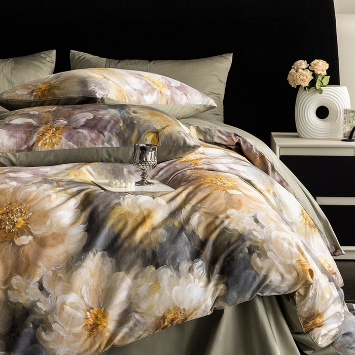 91家纺网 家纺一手货源 找家纺 立奥被业 2024新款60*60数码印花四件套全棉四件套 秋菊绿