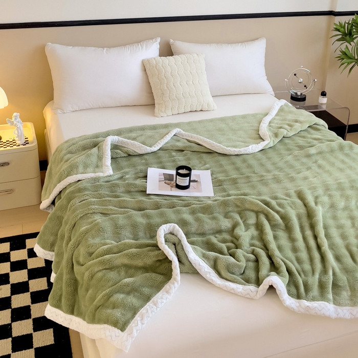 91家纺网 家纺一手货源 找家纺 佳居缘 2024新款亲肤舒适纯色兔毛绒毯毛毯毯子 果绿