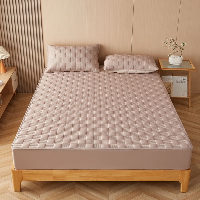 91家纺网 家纺一手货源 找家纺 卡派 2024新款布拉格水洗棉夹棉加厚床笠大床 布拉格-卡其