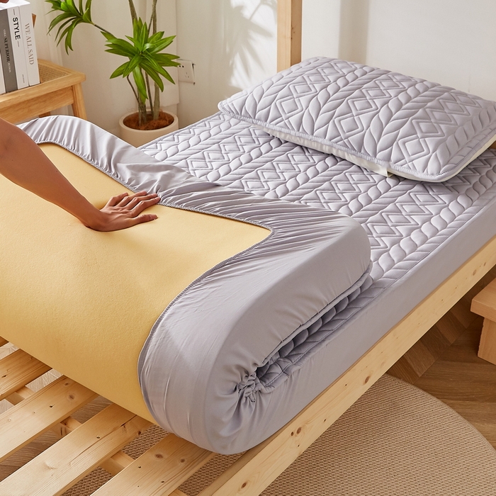 91家纺网 家纺一手货源 找家纺 卡派 2024新款水洗棉羊毛床笠（富贵竹）单人床 富贵竹-灰