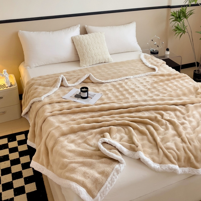 91家纺网 家纺一手货源 找家纺 佳居缘 2024新款亲肤舒适纯色兔毛绒毯毛毯毯子 卡其色