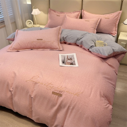 91家纺网 家纺一手货源 找家纺 （总）菲梵家纺 2025新款纯色双拼全棉加厚磨毛刺绣款-四件套（提供买家秀）