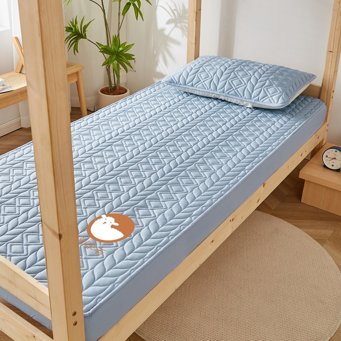 91家纺网 家纺一手货源 找家纺 卡派 2024新款水洗棉羊毛床笠（富贵竹）单人床 富贵竹-蓝灰