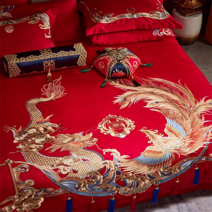 91家纺网 家纺一手货源 找家纺 宏羽纺家纺 2024新款高支高密纯棉提花婚庆套件系列（控价680）锦绣龙凤