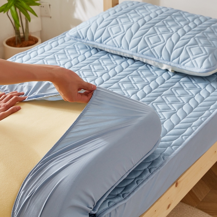 91家纺网 家纺一手货源 找家纺 卡派 2024新款水洗棉羊毛床笠（富贵竹）单人床 富贵竹-蓝灰