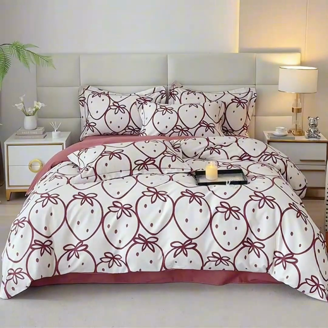 91家纺网 家纺一手货源 找家纺 曼秀琳 2024新款全棉超柔生态磨毛四件套（32*21支） 莓有烦恼-红