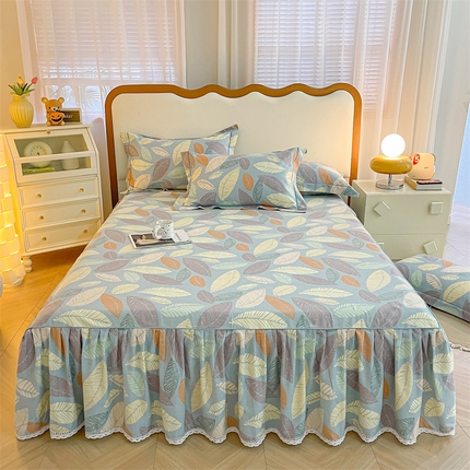 91家纺网 家纺一手货源 找家纺 （总）（支持一件定制）2024新款加厚纯棉生态磨毛床裙三件套全棉花边防滑床罩单件