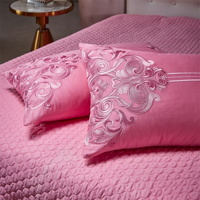 91家纺网 家纺一手货源 找家纺 宏羽纺家纺 2024新款高支高密纯棉提花婚庆套件系列（控价680）盛世喜韵-粉