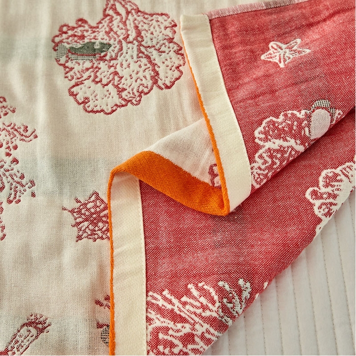 91家纺网 家纺一手货源 找家纺 2024新款素雅系列全棉系列四层纱布枕巾52*78cm一对 海洋贝贝-红