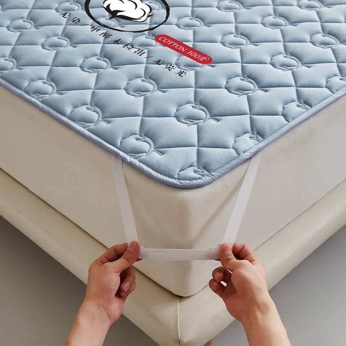 91家纺网 家纺一手货源 找家纺 卡派 2024新款水洗棉100%新疆棉花床褥大床 棉花-蓝灰