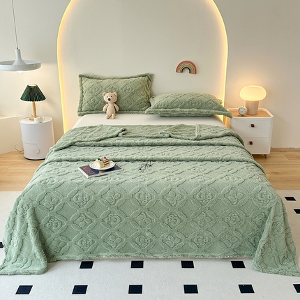 91家纺网 家纺一手货源 找家纺 （总）肖恩毯业 2025新款跨境外贸电商三叶草塔芙绒提花毛毯