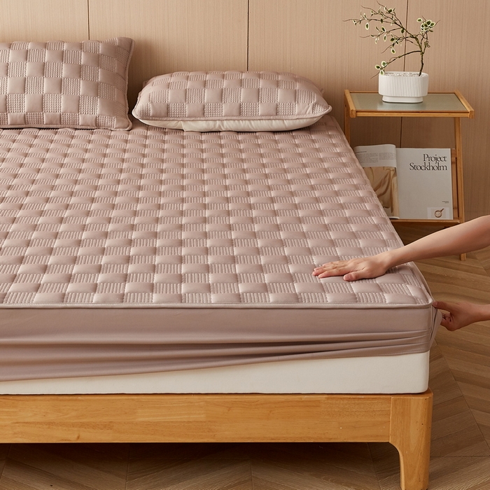 91家纺网 家纺一手货源 找家纺 卡派 2024新款布拉格水洗棉夹棉加厚床笠大床 布拉格-卡其