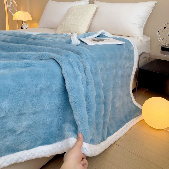 91家纺网 家纺一手货源 找家纺 佳居缘 2024新款亲肤舒适纯色兔毛绒毯毛毯毯子 宾利蓝
