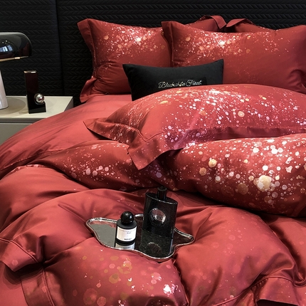 （总）黑白森林 2024新款高支天丝棉大红数码印花四件套