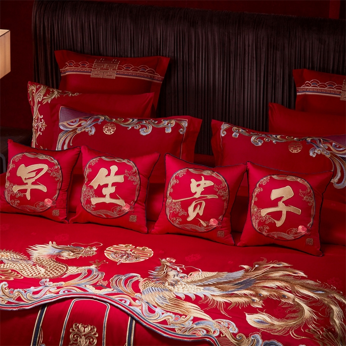 91家纺网 家纺一手货源 找家纺 宏羽纺家纺 2024新款高支高密纯棉提花婚庆套件系列（控价680）百年龙凤