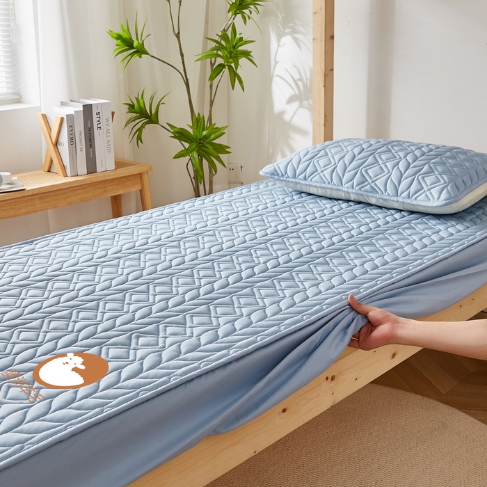 91家纺网 家纺一手货源 找家纺 卡派 2024新款水洗棉羊毛床笠（富贵竹）单人床 富贵竹-蓝灰