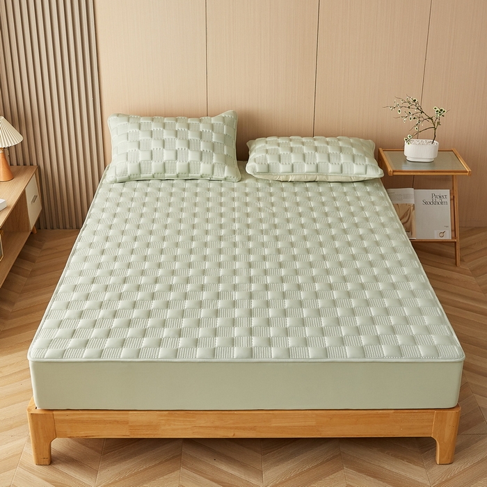 91家纺网 家纺一手货源 找家纺 卡派 2024新款布拉格水洗棉夹棉加厚床笠大床 布拉格-果绿