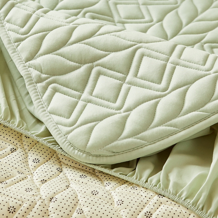 91家纺网 家纺一手货源 找家纺 卡派 2024新款水洗棉羊毛床笠（富贵竹）单人床 富贵竹-果绿