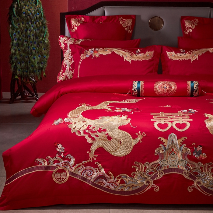 91家纺网 家纺一手货源 找家纺 宏羽纺家纺 2024新款高支高密纯棉提花婚庆套件系列（控价680）盛世祥瑞