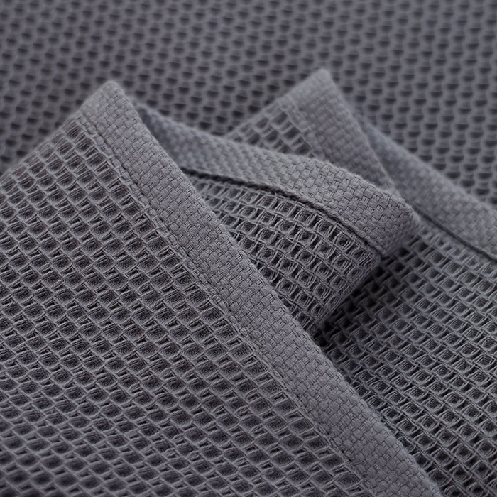 91家纺网 家纺一手货源 找家纺 2024新款北欧风素色布标全棉蜂窝华夫格透气枕巾52*78cm一对 北欧风-深灰