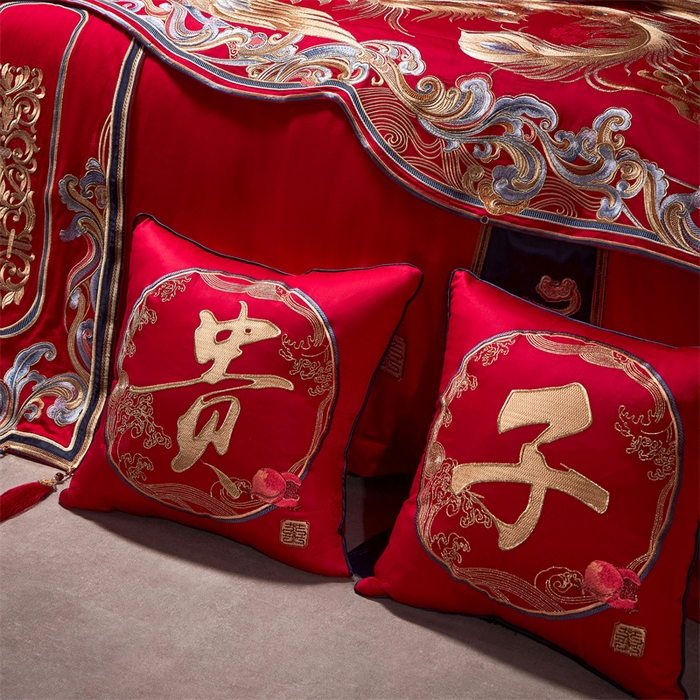 91家纺网 家纺一手货源 找家纺 红番天婚庆 2025新款新中式全棉提花婚庆四件套多件套百年龙凤