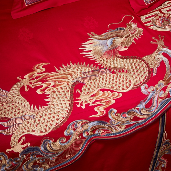 91家纺网 家纺一手货源 找家纺 红番天婚庆 2025新款新中式全棉提花婚庆四件套多件套百年龙凤