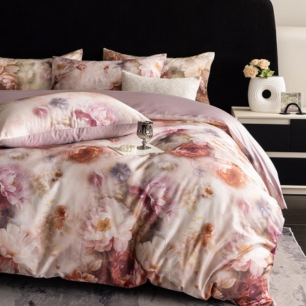 91家纺网 家纺一手货源 找家纺 立奥被业 2024新款60*60数码印花四件套全棉四件套 木兰紫