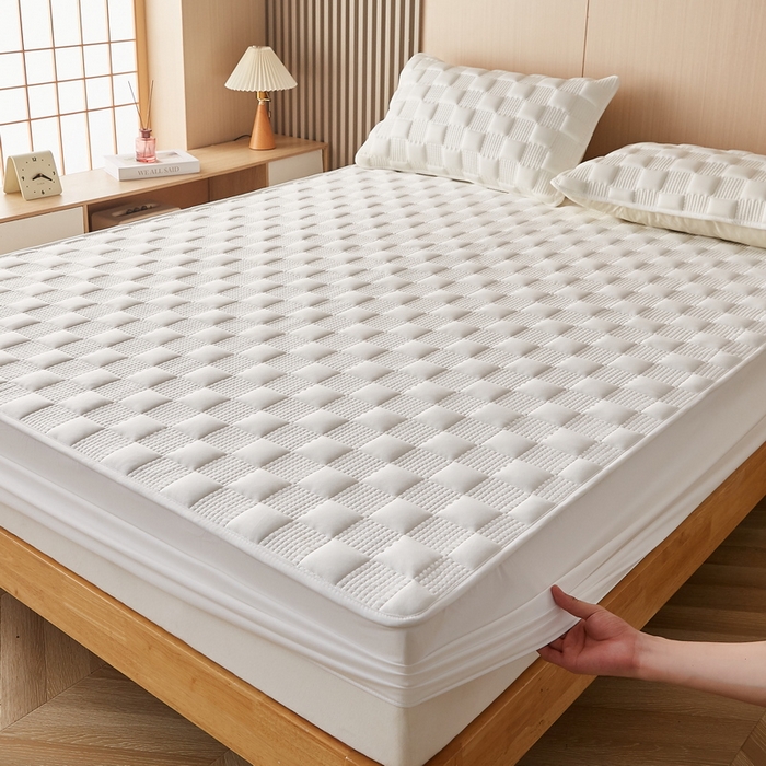 91家纺网 家纺一手货源 找家纺 卡派 2024新款布拉格水洗棉夹棉加厚床笠大床 布拉格-白