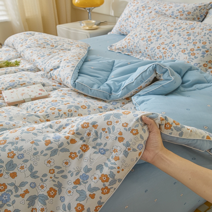 91家纺网 家纺一手货源 找家纺 帕拉美拉 2025新款100%全棉小清新立体冬被学生被子被芯 花香谷桔