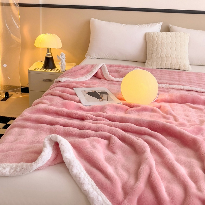 91家纺网 家纺一手货源 找家纺 佳居缘 2024新款亲肤舒适纯色兔毛绒毯毛毯毯子 贵族粉