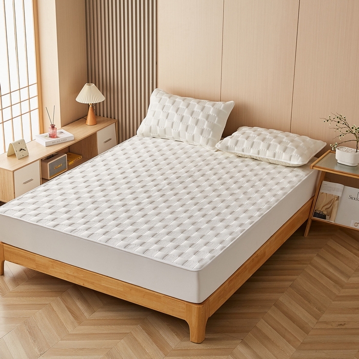 91家纺网 家纺一手货源 找家纺 卡派 2024新款布拉格水洗棉夹棉加厚床笠大床 布拉格-白