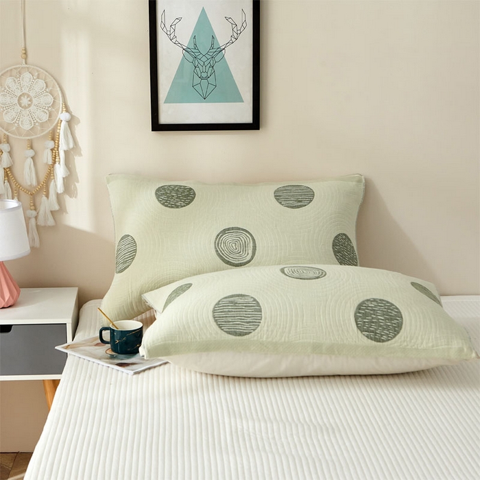 91家纺网 家纺一手货源 找家纺 2024新款素雅系列全棉系列四层纱布枕巾52*78cm一对 年轮-绿